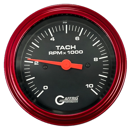 GAFFRIG 3 3/8 INCH TACHOMETER GAUGE 6000, 8000 & 10000 RPM BLACK 10000 / STEP RIM (008) / RED