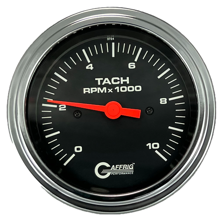 GAFFRIG 3 3/8 INCH TACHOMETER GAUGE 6000, 8000 & 10000 RPM BLACK 10000 / STEP RIM (008) / CHROME/POLISHED