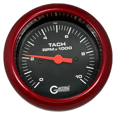 GAFFRIG 3 3/8 INCH TACHOMETER GAUGE 6000, 8000 & 10000 RPM BLACK 10000 / FAT RIM (338) / RED