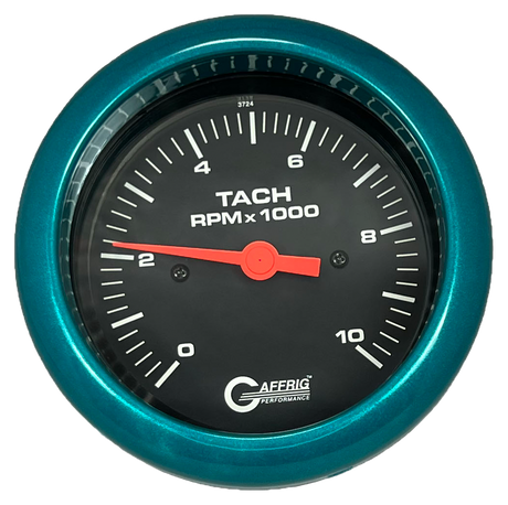 GAFFRIG 3 3/8 INCH TACHOMETER GAUGE 6000, 8000 & 10000 RPM BLACK 10000 / FAT RIM (338) / TEAL