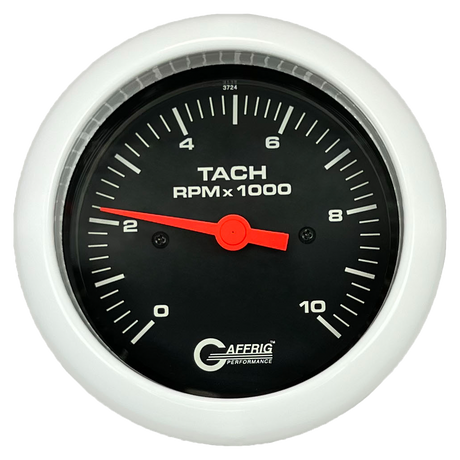 GAFFRIG 3 3/8 INCH TACHOMETER GAUGE 6000, 8000 & 10000 RPM BLACK 10000 / FAT RIM (338) / WHITE