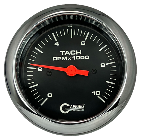 GAFFRIG 3 3/8 INCH TACHOMETER GAUGE 6000, 8000 & 10000 RPM BLACK 10000 / FAT RIM (338) / CHROME/POLISHED