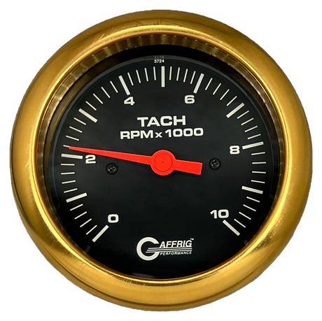 GAFFRIG 3 3/8 INCH TACHOMETER GAUGE 6000, 8000 & 10000 RPM BLACK 10000 / FAT RIM (338) / GOLD