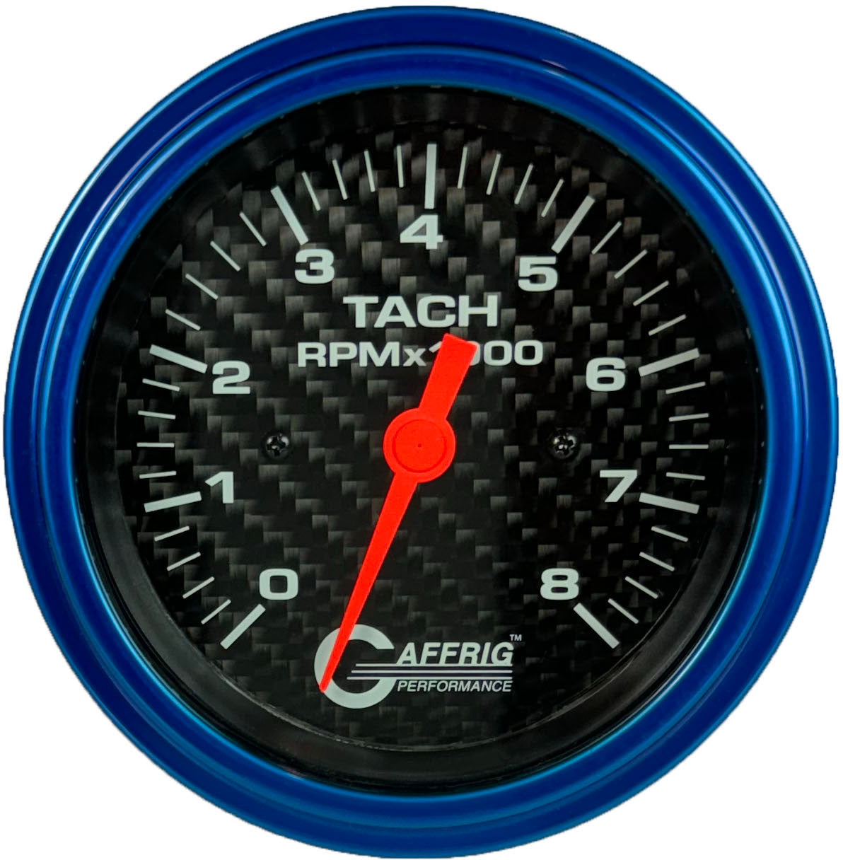 GAFFRIG 3 3/8 INCH ELECTRIC TACHOMETER 6000 & 8000 RPM CARBON FIBER STEP RIM (008) / BLUE / 8000