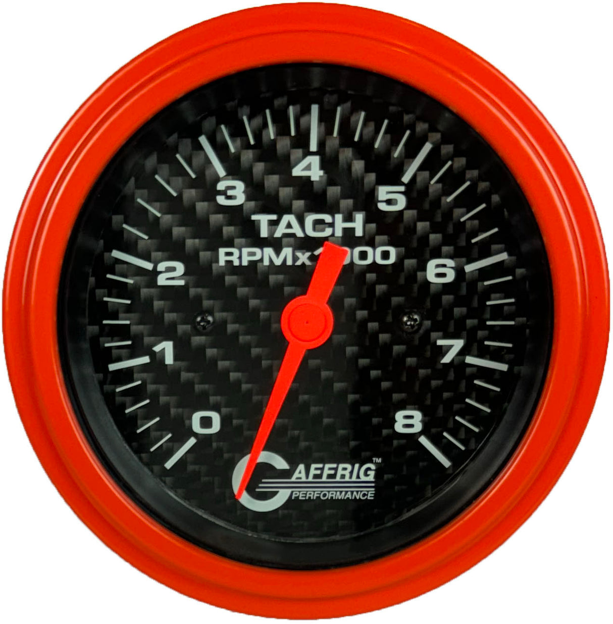 GAFFRIG 3 3/8 INCH ELECTRIC TACHOMETER 6000 & 8000 RPM CARBON FIBER STEP RIM (008) / ORANGE / 8000