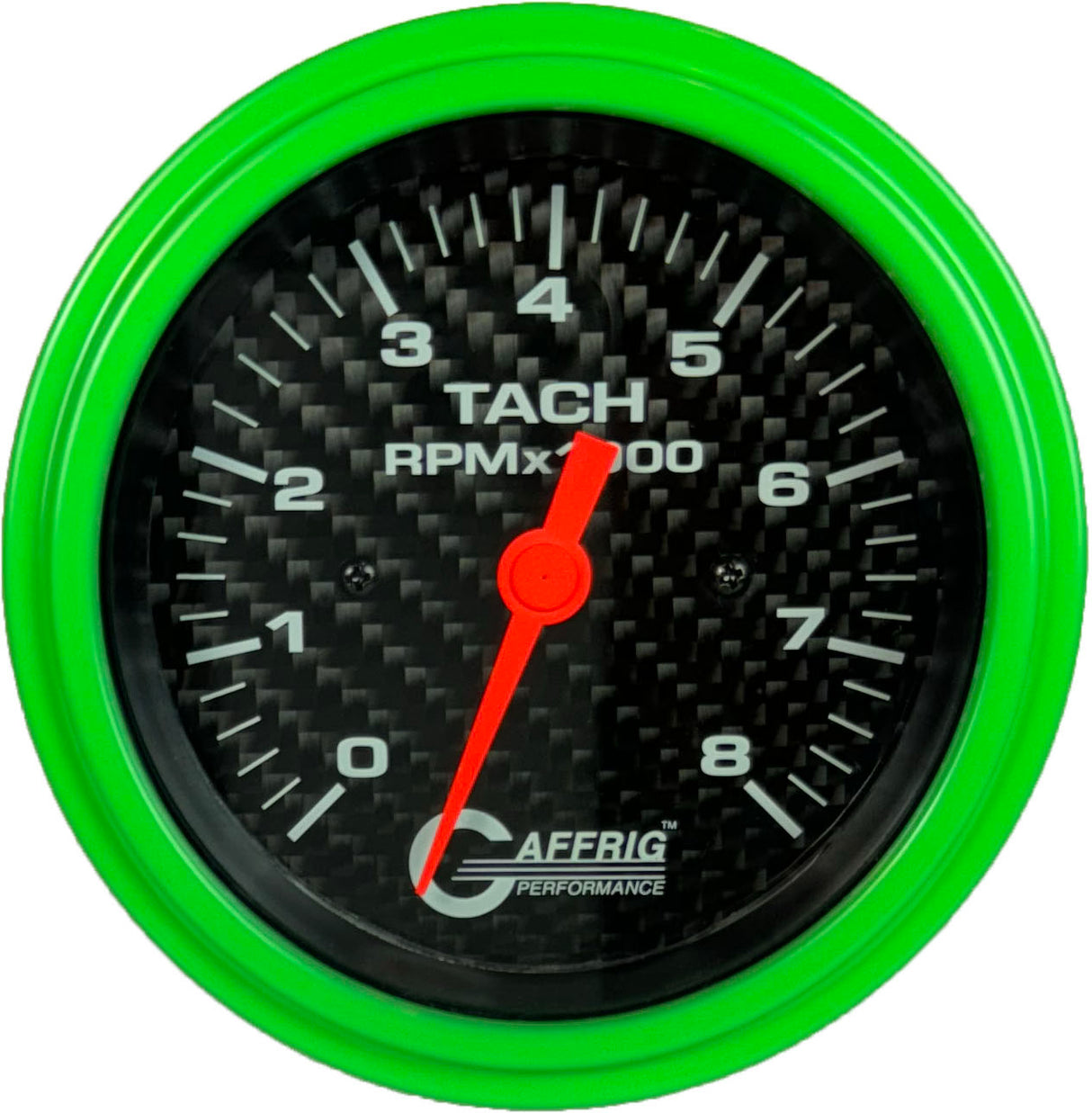 GAFFRIG 3 3/8 INCH ELECTRIC TACHOMETER 6000 & 8000 RPM CARBON FIBER STEP RIM (008) / LIME GREEN / 8000