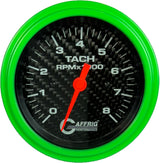 GAFFRIG 3 3/8 INCH ELECTRIC TACHOMETER 6000 & 8000 RPM CARBON FIBER STEP RIM (008) / LIME GREEN / 8000