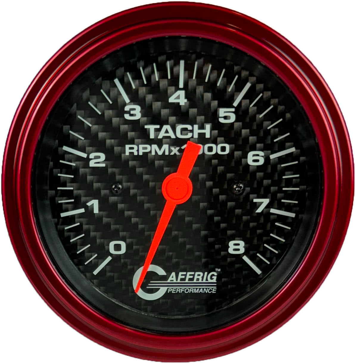 GAFFRIG 3 3/8 INCH ELECTRIC TACHOMETER 6000 & 8000 RPM CARBON FIBER STEP RIM (008) / RED / 8000