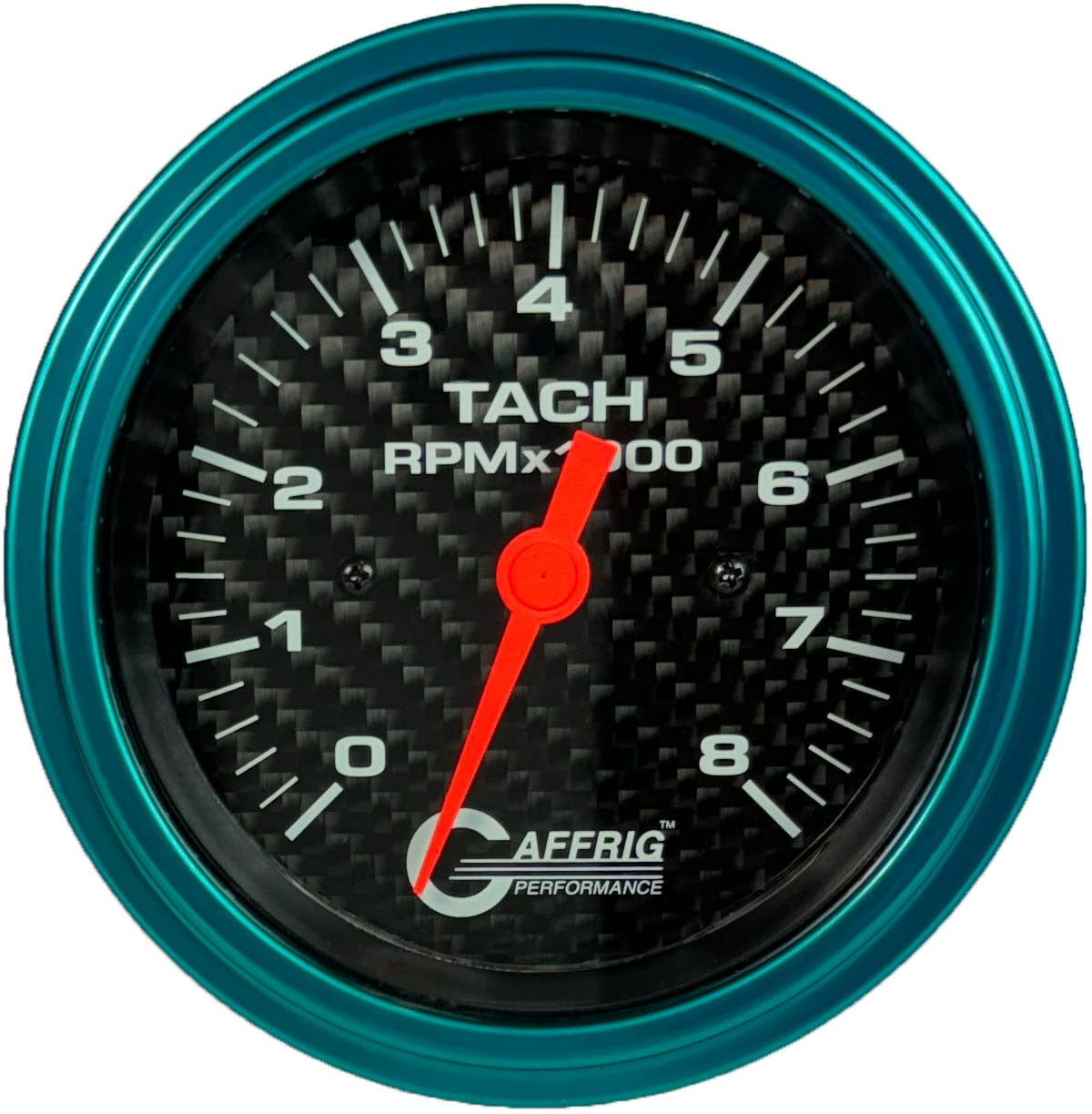 GAFFRIG 3 3/8 INCH ELECTRIC TACHOMETER 6000 & 8000 RPM CARBON FIBER STEP RIM (008) / TEAL / 8000