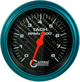 GAFFRIG 3 3/8 INCH ELECTRIC TACHOMETER 6000 & 8000 RPM CARBON FIBER STEP RIM (008) / TEAL / 8000