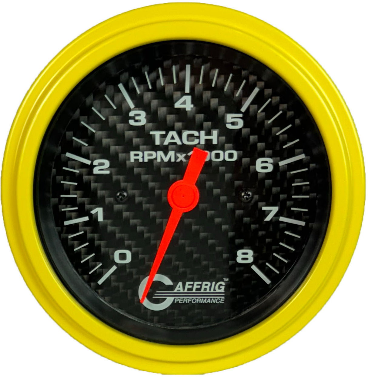 GAFFRIG 3 3/8 INCH ELECTRIC TACHOMETER 6000 & 8000 RPM CARBON FIBER STEP RIM (008) / YELLOW / 8000