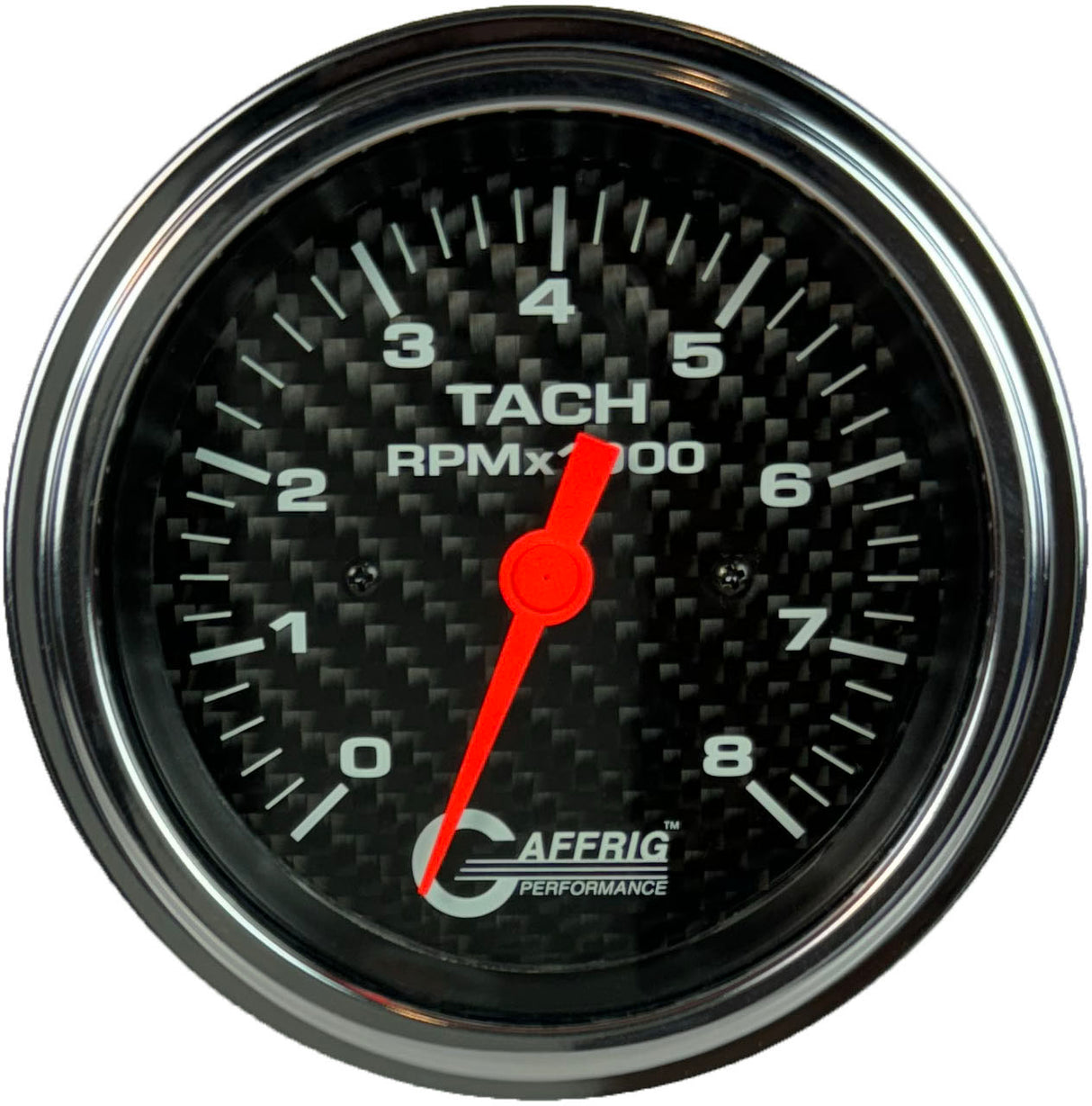 GAFFRIG 3 3/8 INCH ELECTRIC TACHOMETER 6000 & 8000 RPM CARBON FIBER STEP RIM (008) / CHROME/POLISHED / 8000