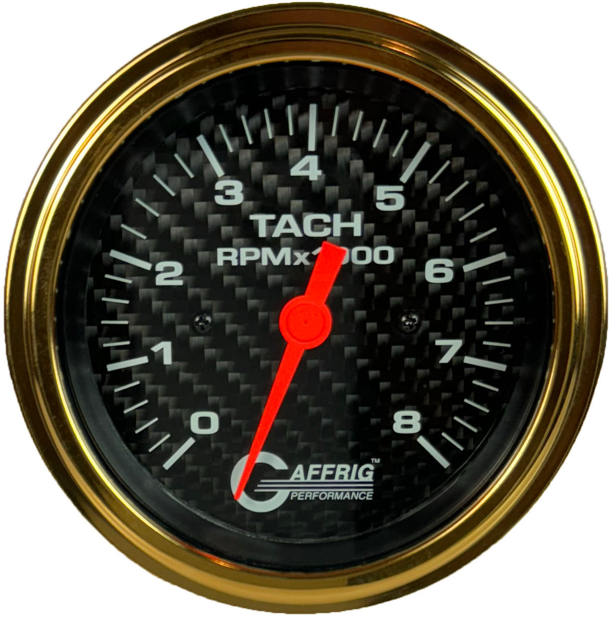 GAFFRIG 3 3/8 INCH ELECTRIC TACHOMETER 6000 & 8000 RPM CARBON FIBER STEP RIM (008) / GOLD / 8000