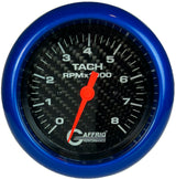 GAFFRIG 3 3/8 INCH ELECTRIC TACHOMETER 6000 & 8000 RPM CARBON FIBER FAT RIM (338) / BLUE / 8000