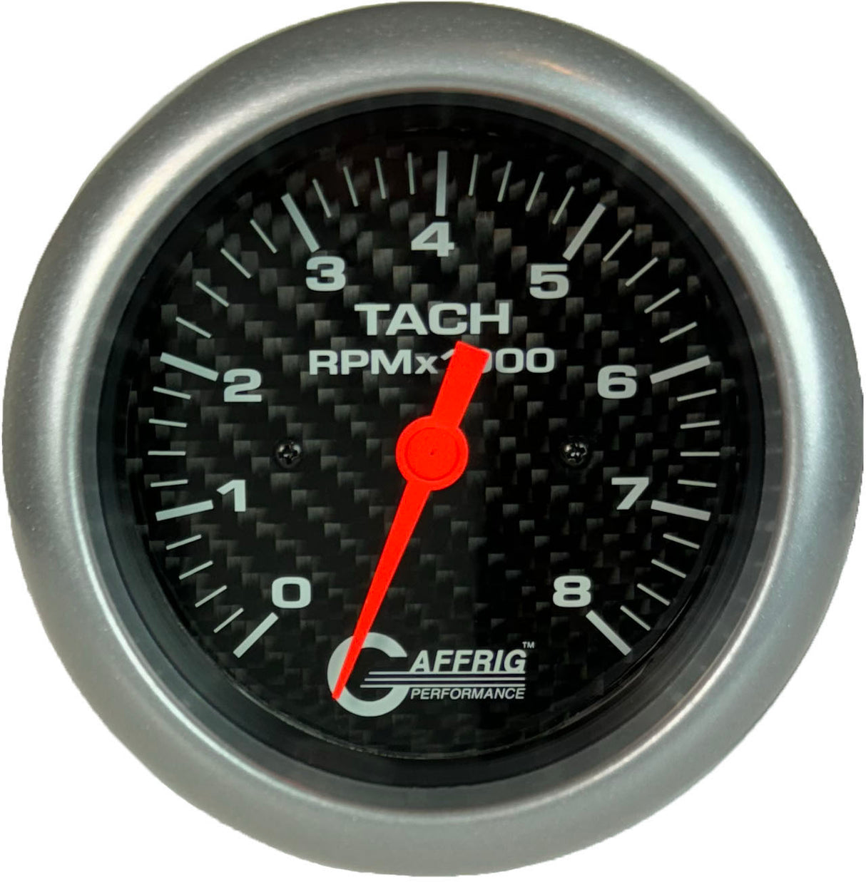 GAFFRIG 3 3/8 INCH ELECTRIC TACHOMETER 6000 & 8000 RPM CARBON FIBER FAT RIM (338) / PLATINUM / 8000