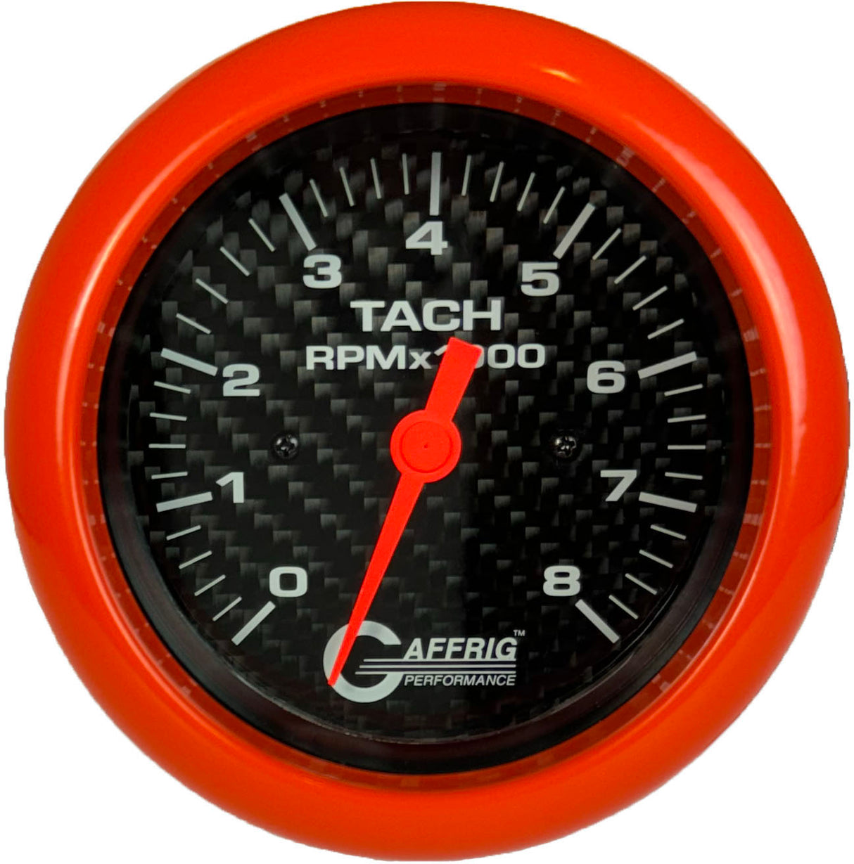 GAFFRIG 3 3/8 INCH ELECTRIC TACHOMETER 6000 & 8000 RPM CARBON FIBER FAT RIM (338) / ORANGE / 8000