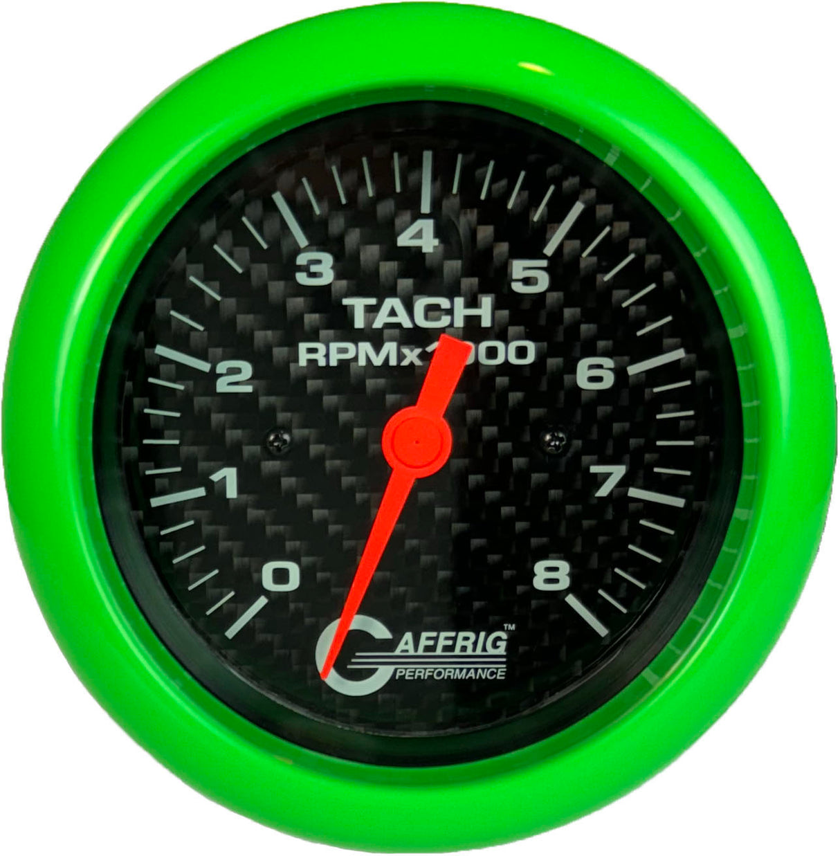 GAFFRIG 3 3/8 INCH ELECTRIC TACHOMETER 6000 & 8000 RPM CARBON FIBER FAT RIM (338) / LIME GREEN / 8000