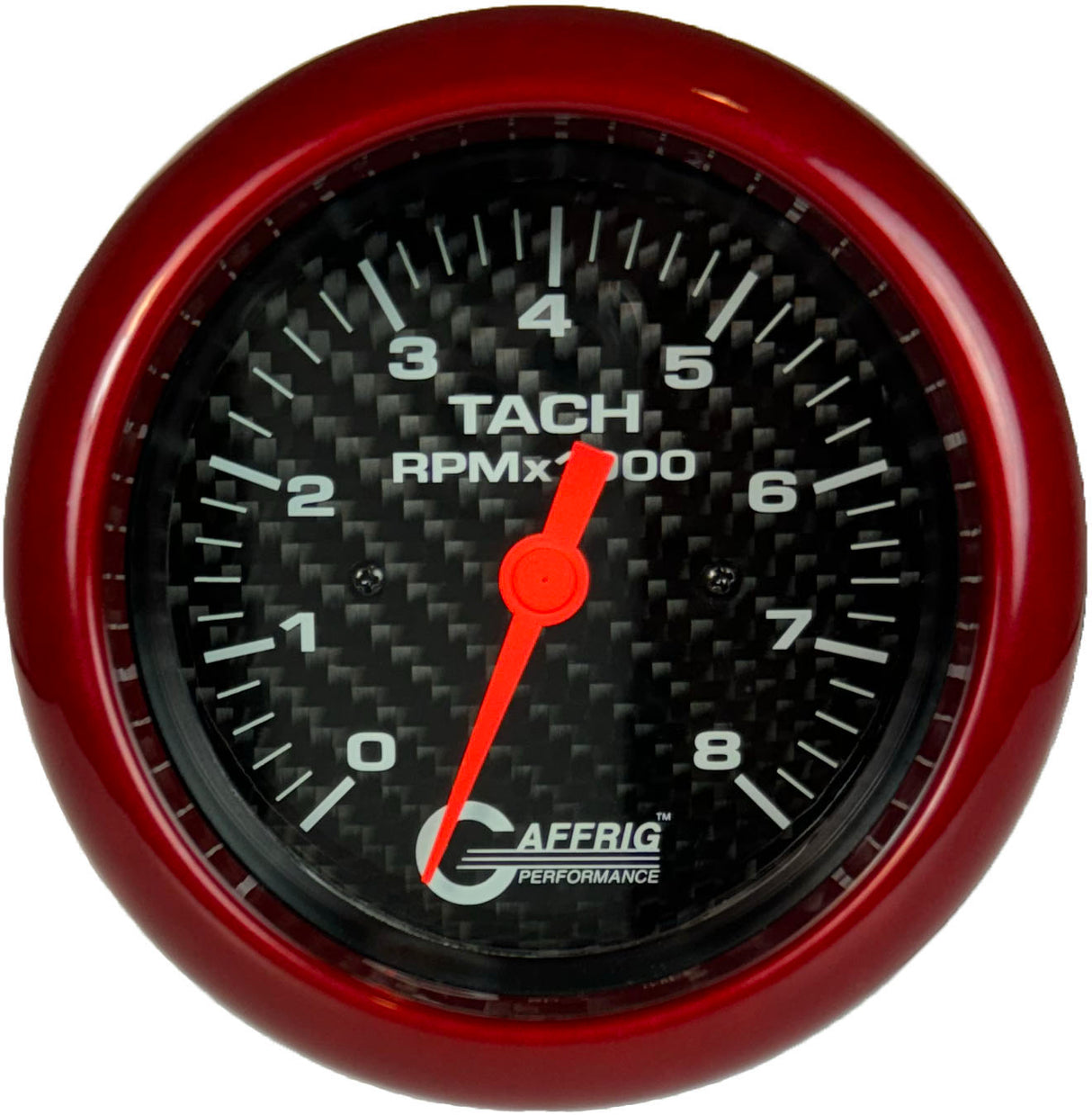 GAFFRIG 3 3/8 INCH ELECTRIC TACHOMETER 6000 & 8000 RPM CARBON FIBER FAT RIM (338) / RED / 8000