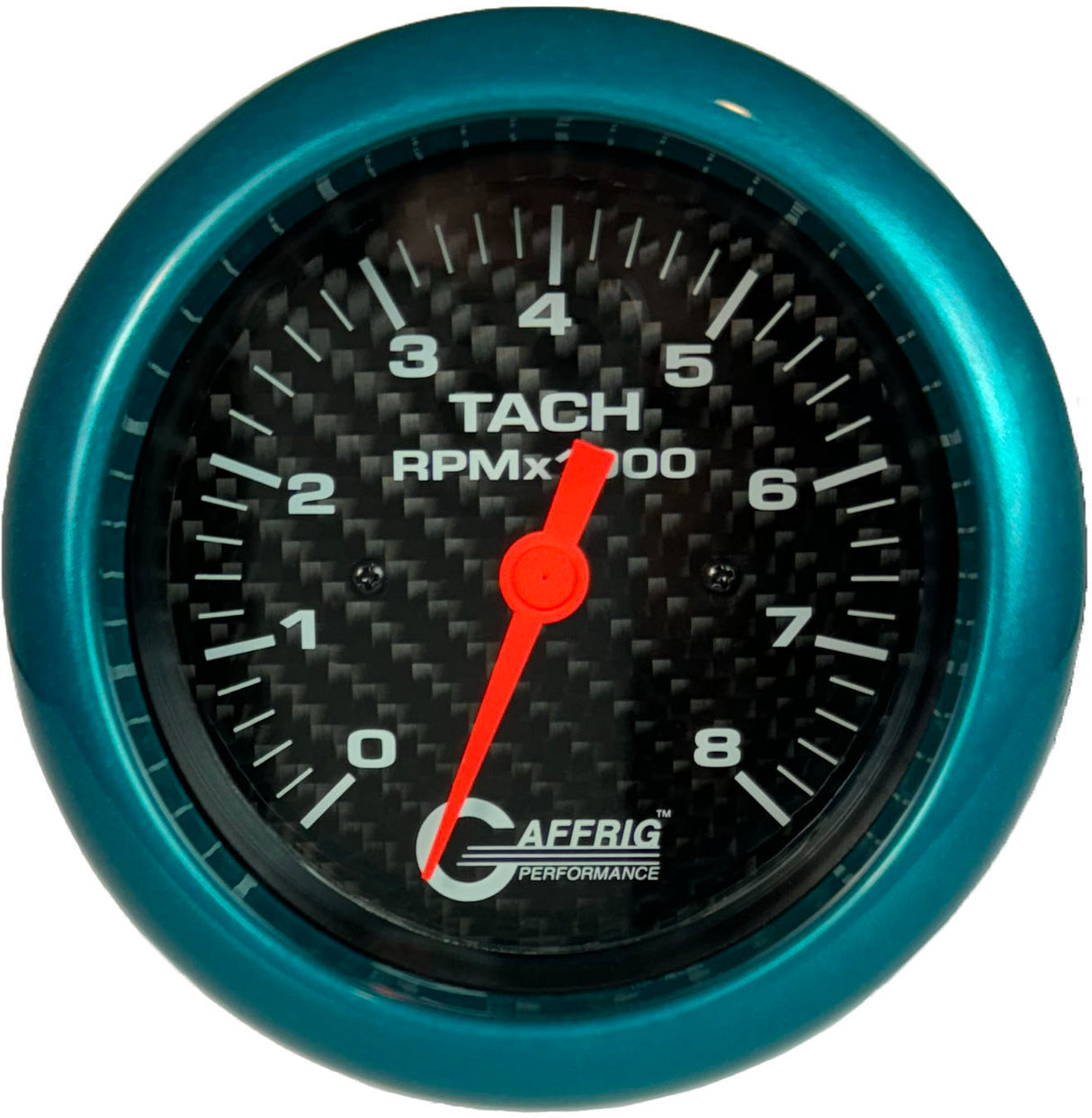 GAFFRIG 3 3/8 INCH ELECTRIC TACHOMETER 6000 & 8000 RPM CARBON FIBER FAT RIM (338) / TEAL / 8000