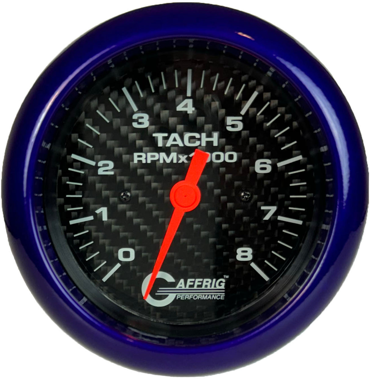 GAFFRIG 3 3/8 INCH ELECTRIC TACHOMETER 6000 & 8000 RPM CARBON FIBER FAT RIM (338) / PURPLE / 8000