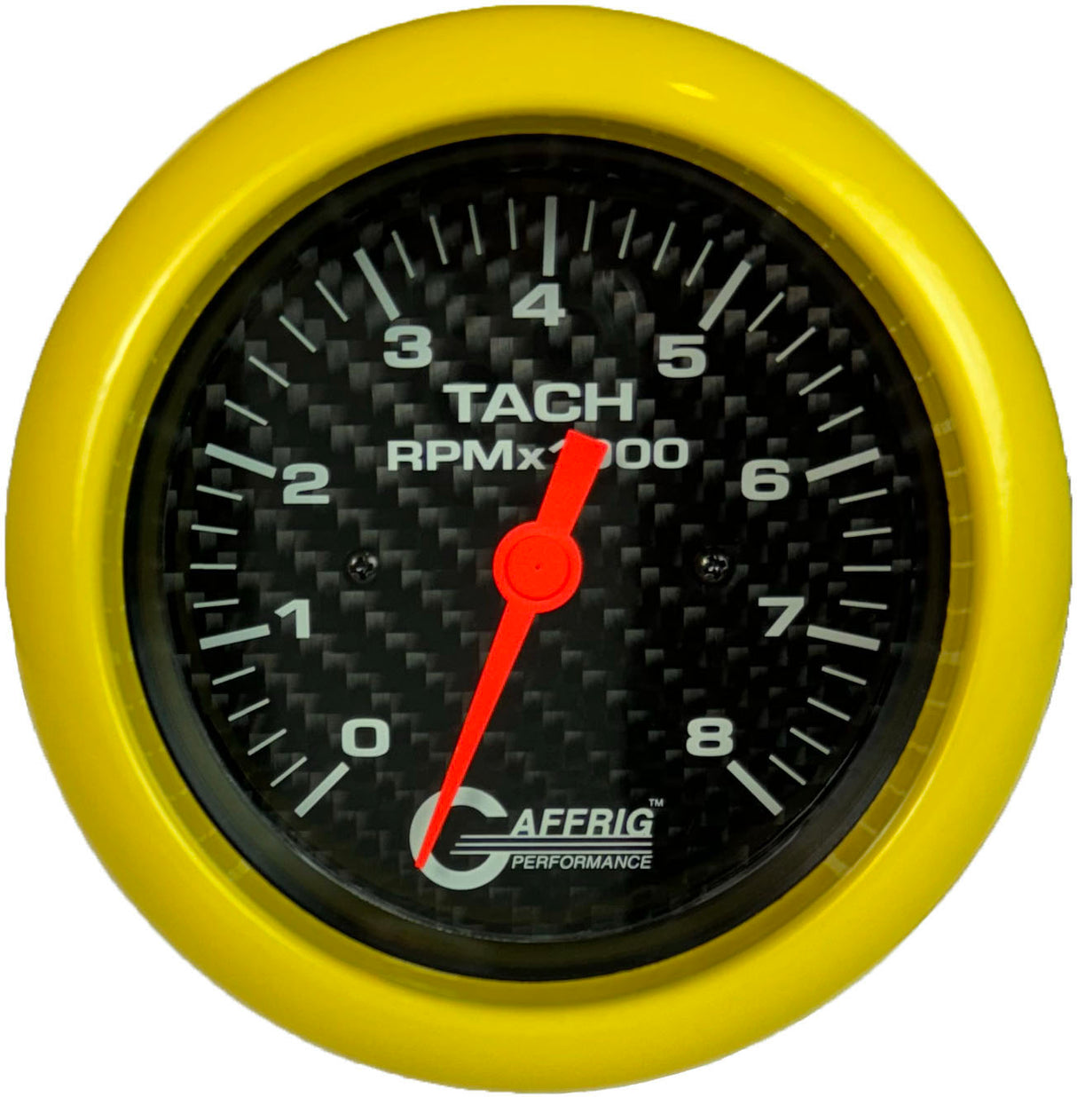 GAFFRIG 3 3/8 INCH ELECTRIC TACHOMETER 6000 & 8000 RPM CARBON FIBER FAT RIM (338) / YELLOW / 8000