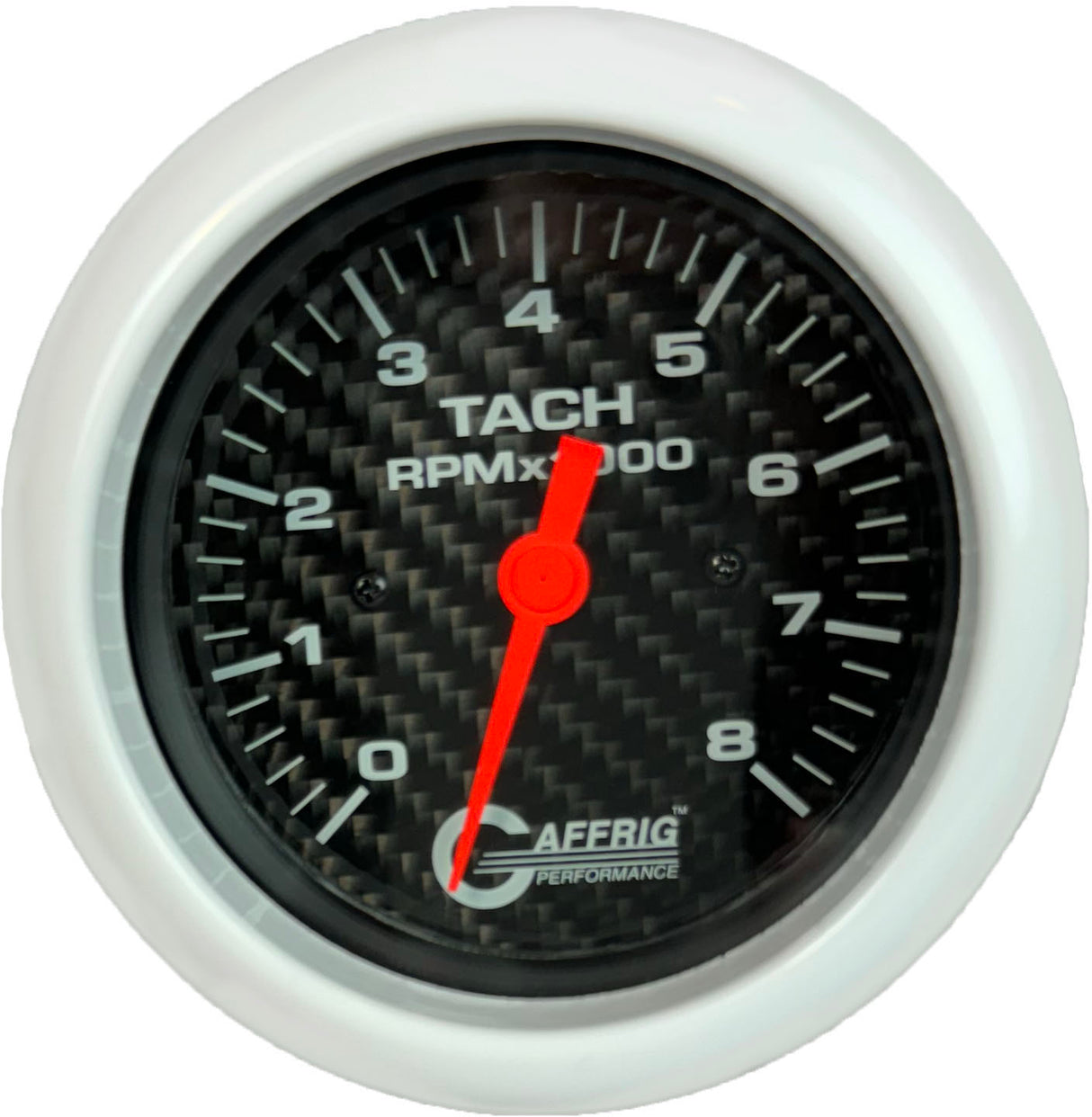 GAFFRIG 3 3/8 INCH ELECTRIC TACHOMETER 6000 & 8000 RPM CARBON FIBER FAT RIM (338) / WHITE / 8000