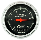 GAFFRIG 3 3/8 INCH ELECTRIC TACH/HOUR METER 0-10000 RPM GAUGE STEP RIM (008) / PLATINUM / BLACK