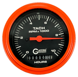 GAFFRIG 3 3/8 INCH ELECTRIC TACH/HOUR METER 0-10000 RPM GAUGE STEP RIM (008) / ORANGE / BLACK