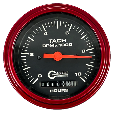 GAFFRIG 3 3/8 INCH ELECTRIC TACH/HOUR METER 0-10000 RPM GAUGE STEP RIM (008) / RED / BLACK