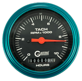 GAFFRIG 3 3/8 INCH ELECTRIC TACH/HOUR METER 0-10000 RPM GAUGE STEP RIM (008) / TEAL / BLACK