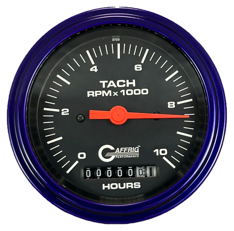 GAFFRIG 3 3/8 INCH ELECTRIC TACH/HOUR METER 0-10000 RPM GAUGE STEP RIM (008) / PURPLE / BLACK