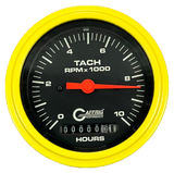 GAFFRIG 3 3/8 INCH ELECTRIC TACH/HOUR METER 0-10000 RPM GAUGE STEP RIM (008) / YELLOW / BLACK