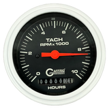 GAFFRIG 3 3/8 INCH ELECTRIC TACH/HOUR METER 0-10000 RPM GAUGE STEP RIM (008) / WHITE / BLACK