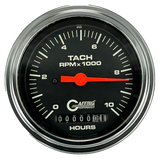 GAFFRIG 3 3/8 INCH ELECTRIC TACH/HOUR METER 0-10000 RPM GAUGE STEP RIM (008) / CHROME/POLISHED / BLACK