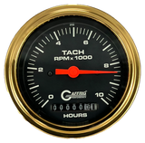 GAFFRIG 3 3/8 INCH ELECTRIC TACH/HOUR METER 0-10000 RPM GAUGE STEP RIM (008) / GOLD / BLACK