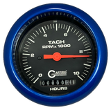 GAFFRIG 3 3/8 INCH ELECTRIC TACH/HOUR METER 0-10000 RPM GAUGE FAT RIM (338) / BLUE / BLACK