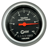 GAFFRIG 3 3/8 INCH ELECTRIC TACH/HOUR METER 0-10000 RPM GAUGE FAT RIM (338) / PLATINUM / BLACK