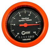 GAFFRIG 3 3/8 INCH ELECTRIC TACH/HOUR METER 0-10000 RPM GAUGE FAT RIM (338) / ORANGE / BLACK