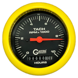 GAFFRIG 3 3/8 INCH ELECTRIC TACH/HOUR METER 0-10000 RPM GAUGE FAT RIM (338) / YELLOW / BLACK