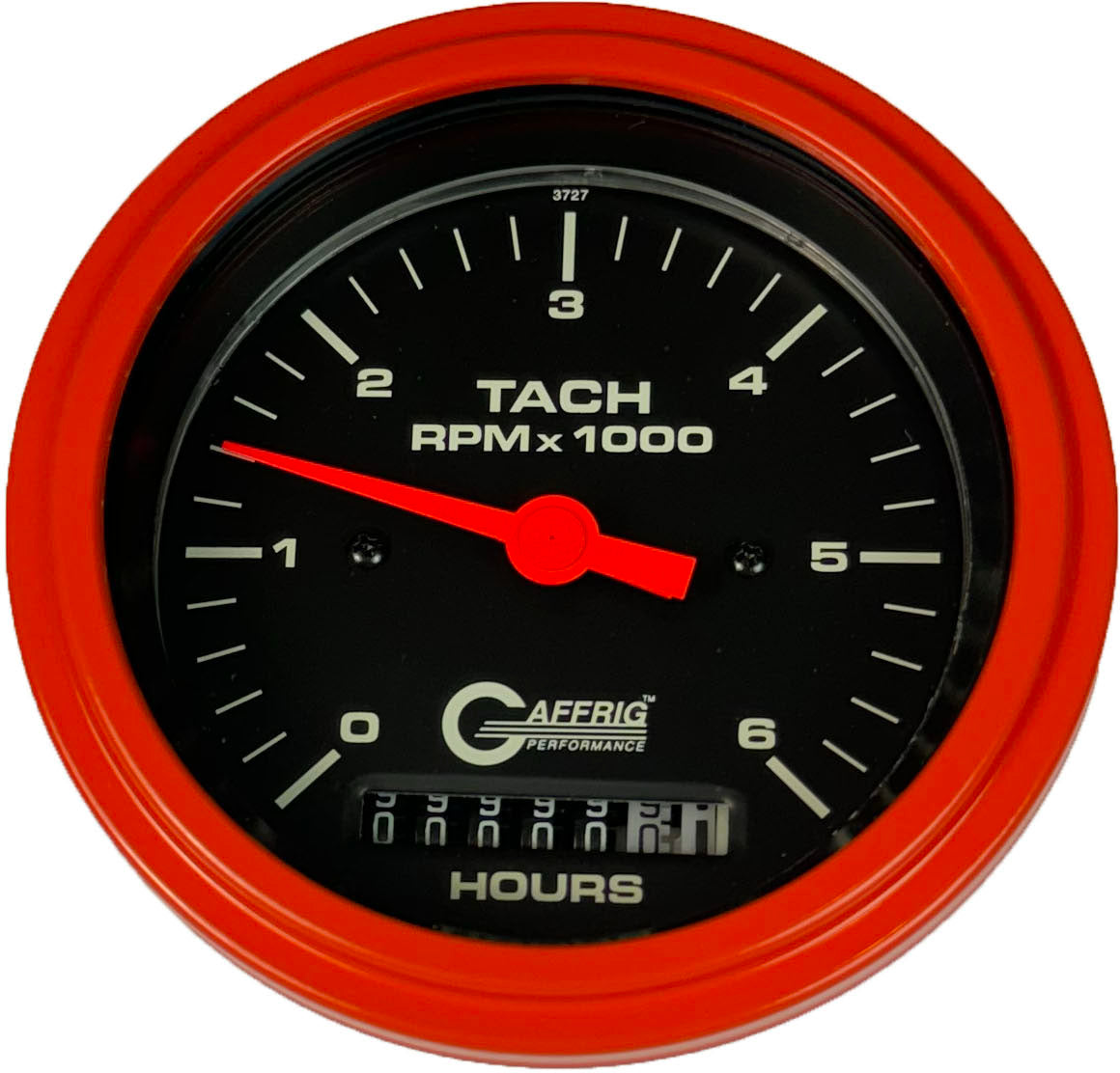 GAFFRIG 3 3/8 INCH ELECTRIC TACH/HOUR METER 0-6000, 8000, & 10000 RPM GAUGE BLACK STEP RIM (008) / ORANGE / 6000 RPM