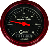 GAFFRIG 3 3/8 INCH ELECTRIC TACH/HOUR METER 0-6000, 8000, & 10000 RPM GAUGE BLACK STEP RIM (008) / RED / 6000 RPM