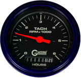 GAFFRIG 3 3/8 INCH ELECTRIC TACH/HOUR METER 0-6000, 8000, & 10000 RPM GAUGE BLACK STEP RIM (008) / PURPLE / 6000 RPM