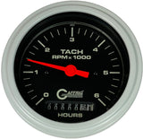 GAFFRIG 3 3/8 INCH ELECTRIC TACH/HOUR METER 0-6000, 8000, & 10000 RPM GAUGE BLACK STEP RIM (008) / WHITE / 6000 RPM