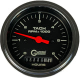 GAFFRIG 3 3/8 INCH ELECTRIC TACH/HOUR METER 0-6000, 8000, & 10000 RPM GAUGE BLACK STEP RIM (008) / CHROME/POLISHED / 6000 RPM