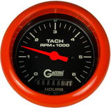 GAFFRIG 3 3/8 INCH ELECTRIC TACH/HOUR METER 0-6000, 8000, & 10000 RPM GAUGE BLACK FAT RIM (338) / ORANGE / 6000 RPM