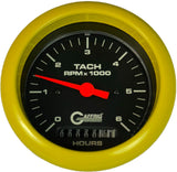 GAFFRIG 3 3/8 INCH ELECTRIC TACH/HOUR METER 0-6000, 8000, & 10000 RPM GAUGE BLACK FAT RIM (338) / YELLOW / 6000 RPM