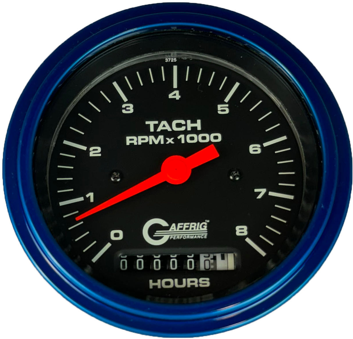 GAFFRIG 3 3/8 INCH ELECTRIC TACH/HOUR METER 0-6000, 8000, & 10000 RPM GAUGE BLACK STEP RIM (008) / BLUE / 8000 RPM