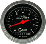 GAFFRIG 3 3/8 INCH ELECTRIC TACH/HOUR METER 0-6000, 8000, & 10000 RPM GAUGE BLACK STEP RIM (008) / PLATINUM / 8000 RPM