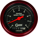 GAFFRIG 3 3/8 INCH ELECTRIC TACH/HOUR METER 0-6000, 8000, & 10000 RPM GAUGE BLACK STEP RIM (008) / RED / 8000 RPM