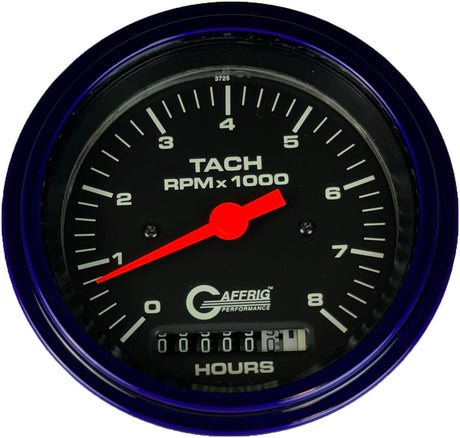 GAFFRIG 3 3/8 INCH ELECTRIC TACH/HOUR METER 0-6000, 8000, & 10000 RPM GAUGE BLACK STEP RIM (008) / PURPLE / 8000 RPM